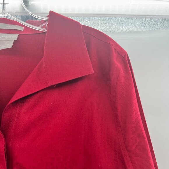 Chico's Women's Button Up Cheetah Print Top Red Long Sleeve Size 12/14 - Picture 4 of 9